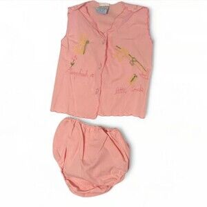 VTG Mon Petit Baby Girl Pink Diaper Set 0-6M Nursery Rhyme Colorful Shabby Chic